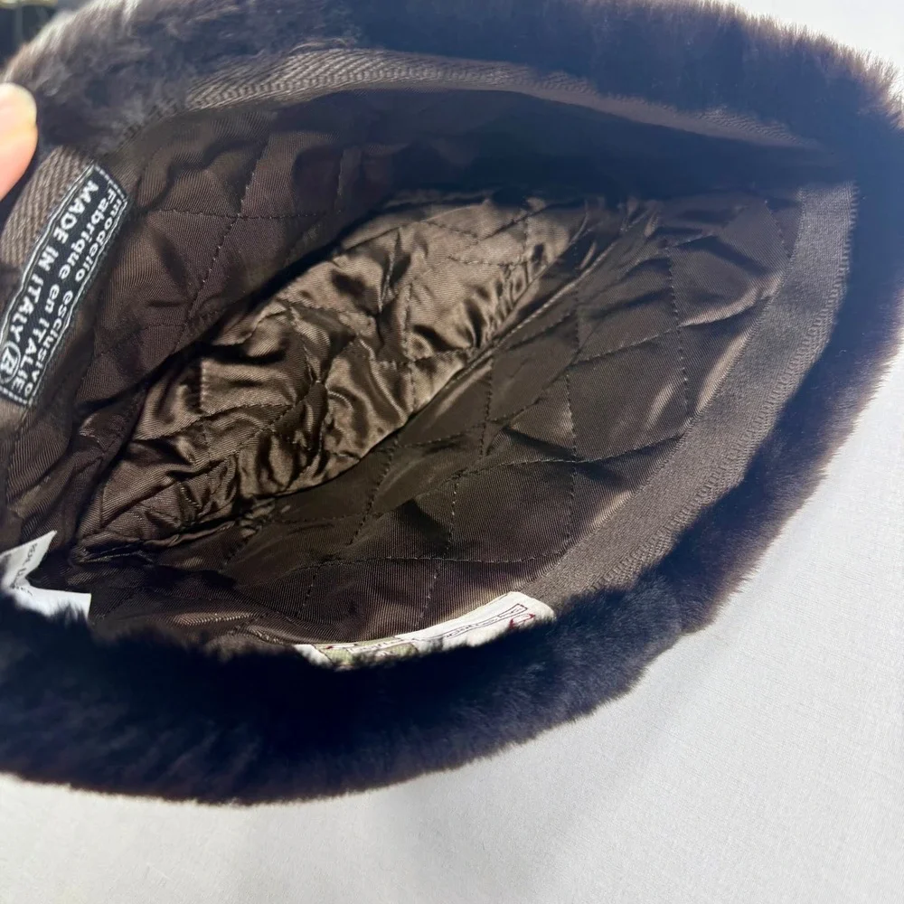 Vintage Seifter Associates Brown Real Fur Leather Winter Hat Made n Italy Unisex